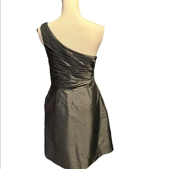 MONIQUE LHUILLIER Bridesmaids One Shoulder Pleated Slate Color A Line Dress - Picture 3 of 11